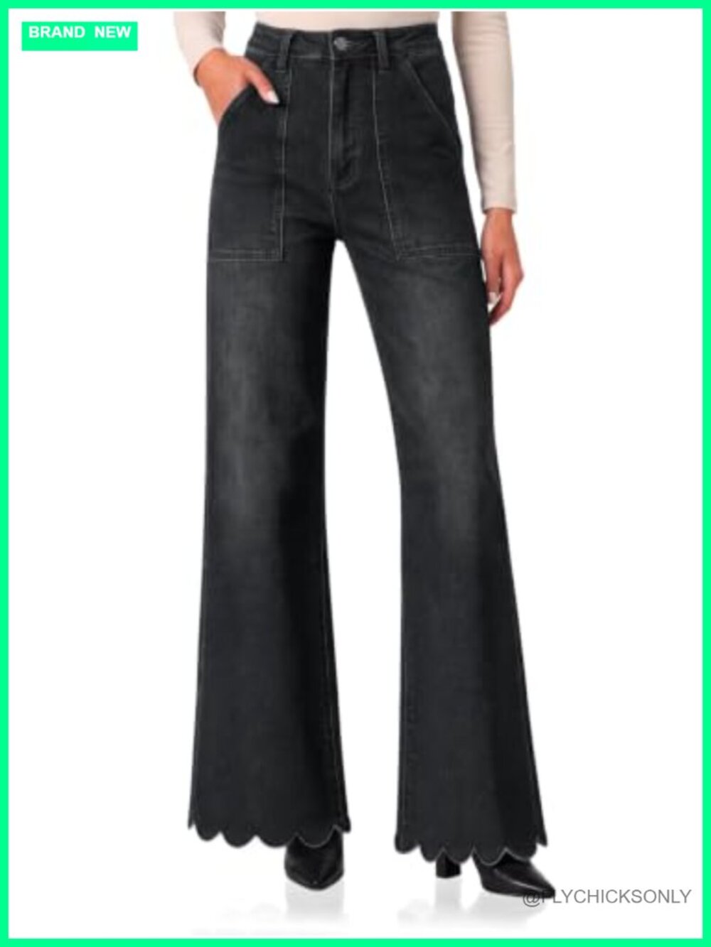 Cicy Bell Wide Leg Flared High Waisted Stretch Denim Jeans